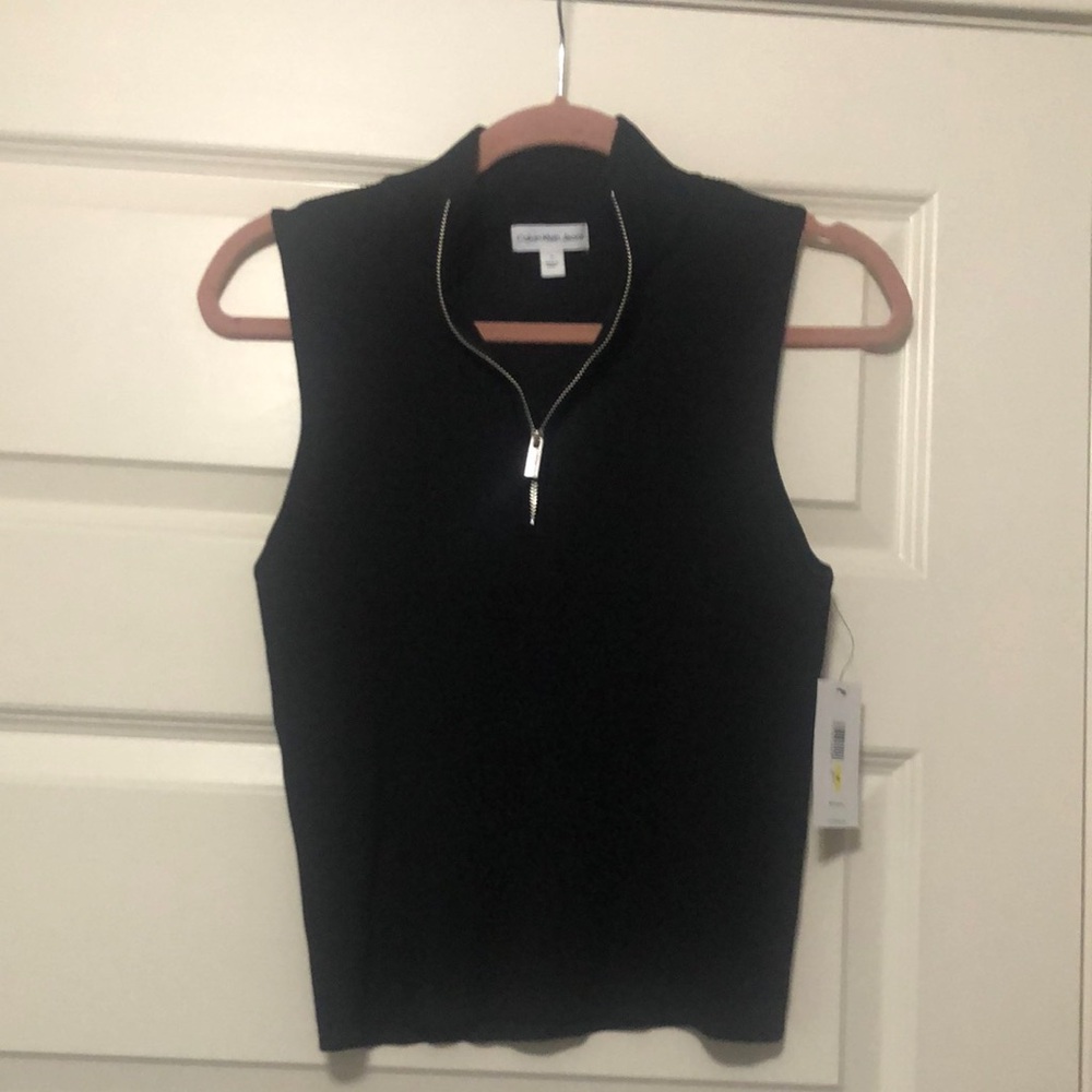 Calvin Klein Black Fitted Zippered Tank Top